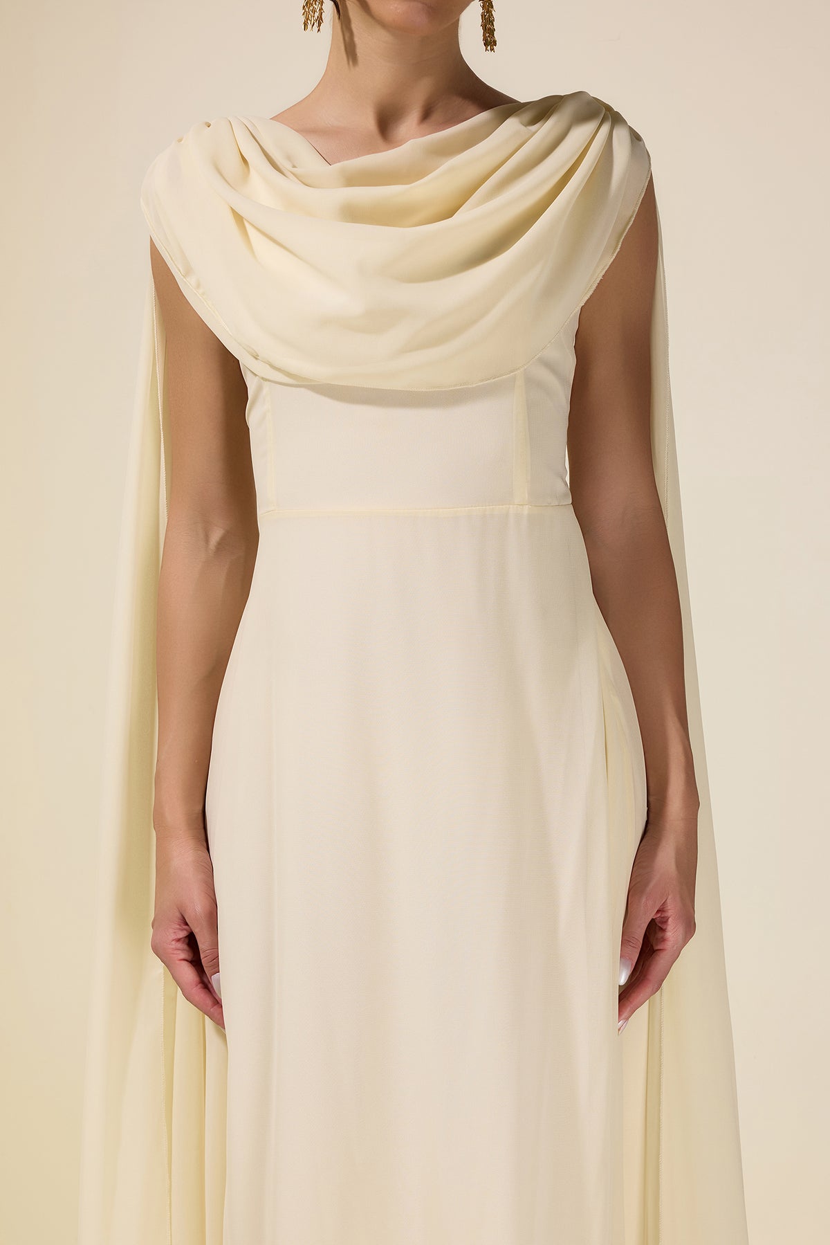 Chiffon Cape Sleeve Maxi Dress