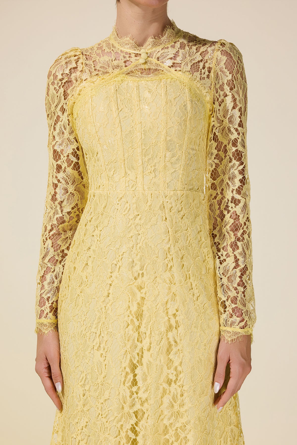 Lace Tie-Up Long Sleeve Midi Dress