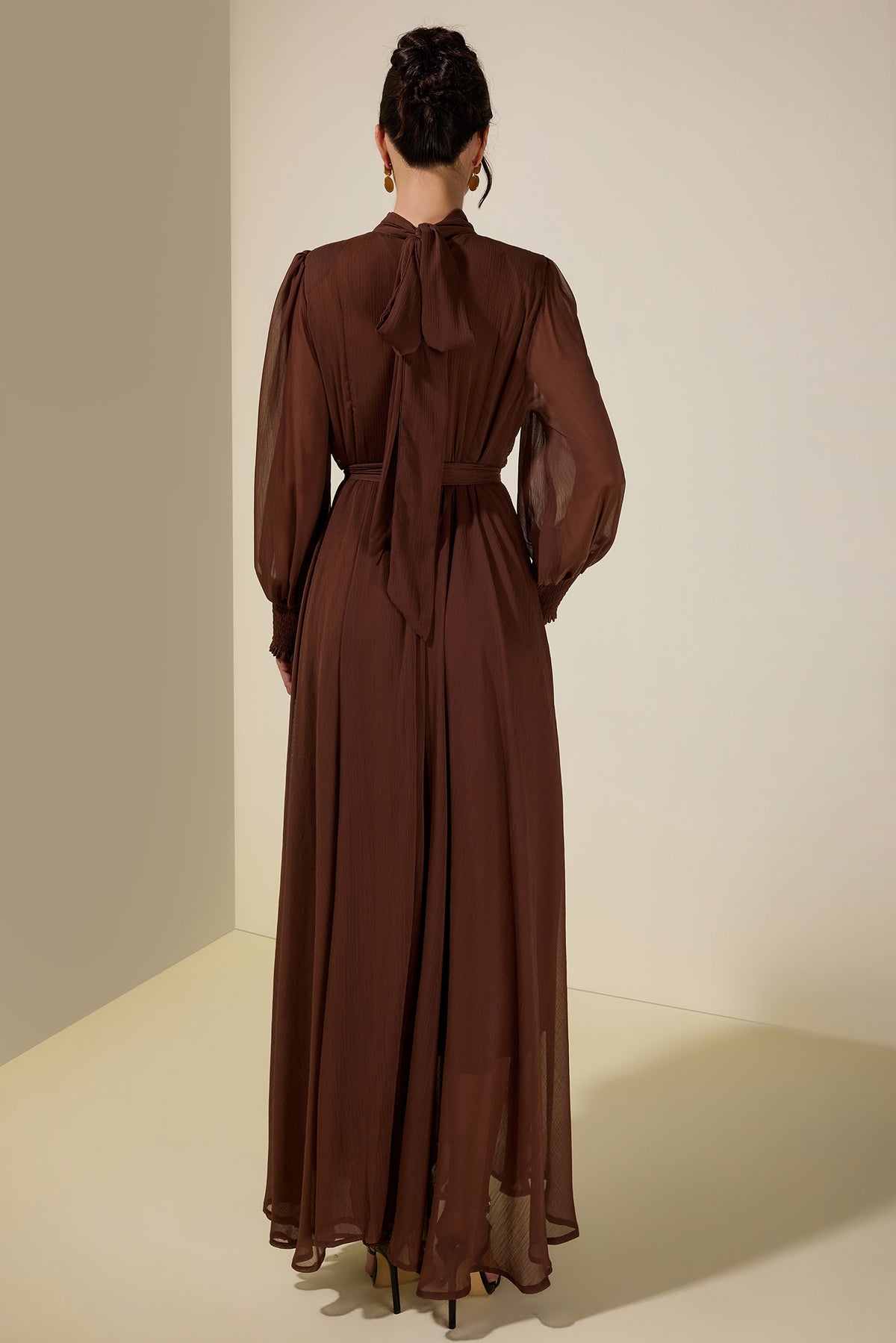 Chiffon Pleated Tie-Up Maxi Dress