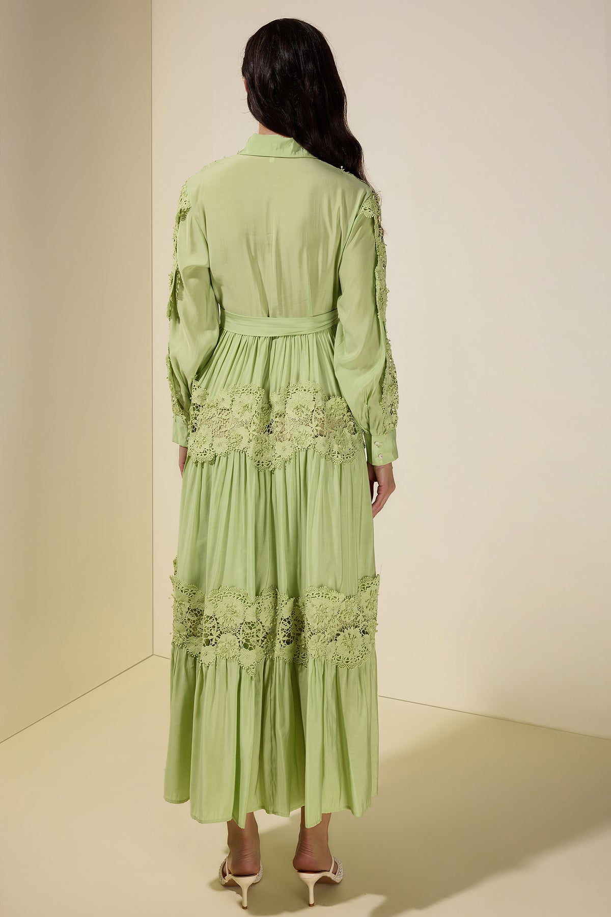 Lace Splicing Flapped Midi Dress