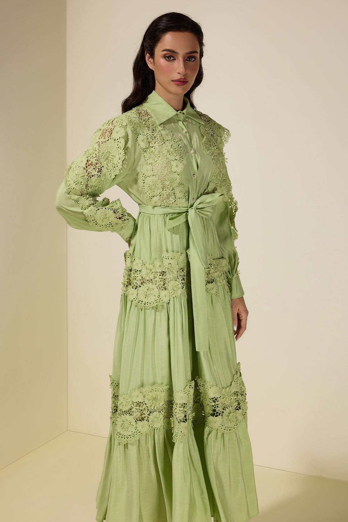 Lace Splicing Flapped Midi Dress
