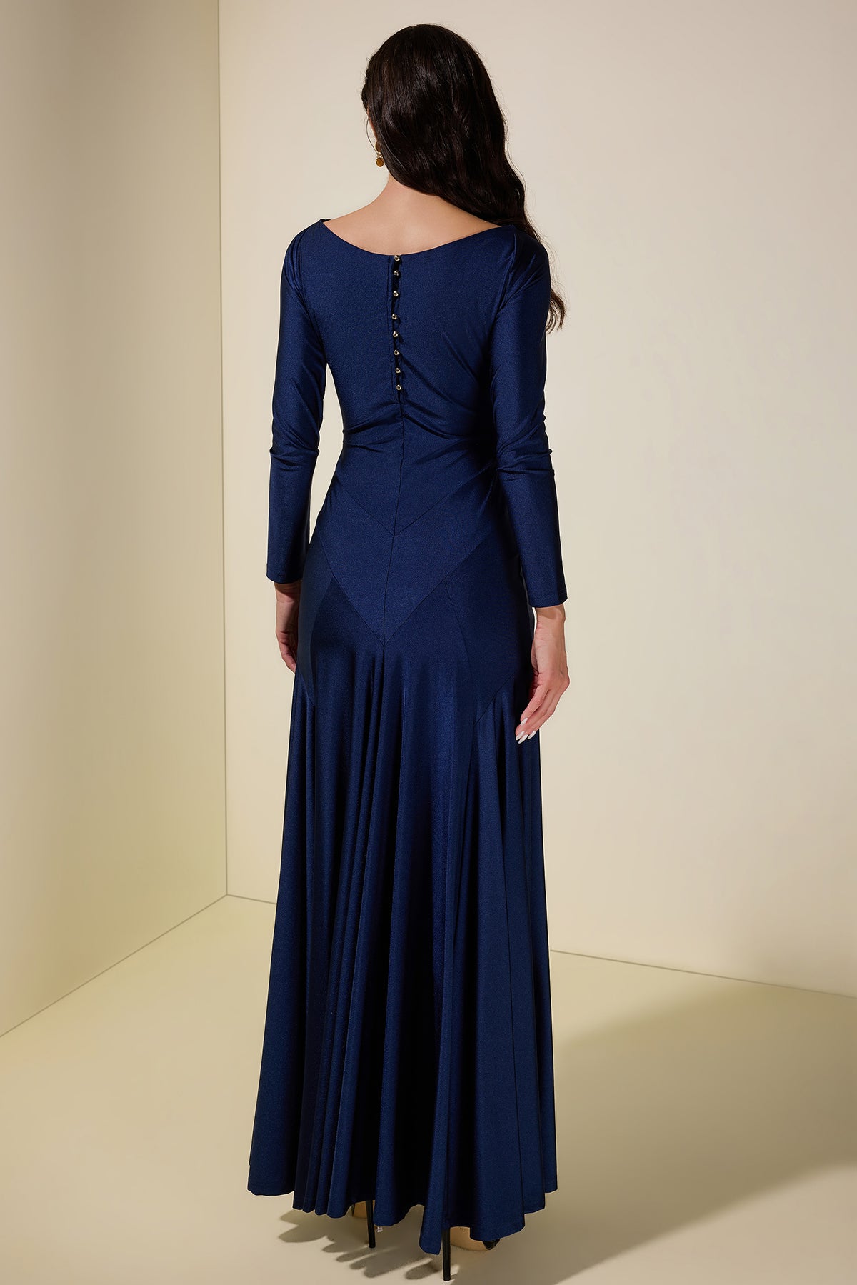 Solid Long Sleeve Metal Button Maxi Dress