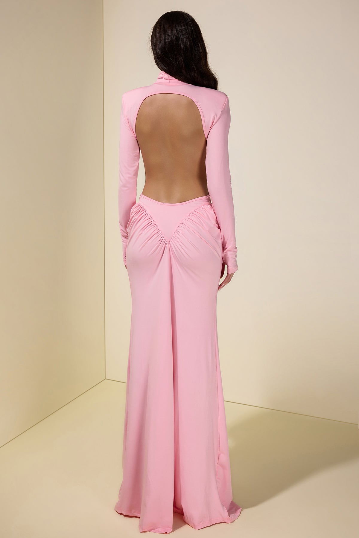 Solid Gathering Cut-Out Maxi Dress