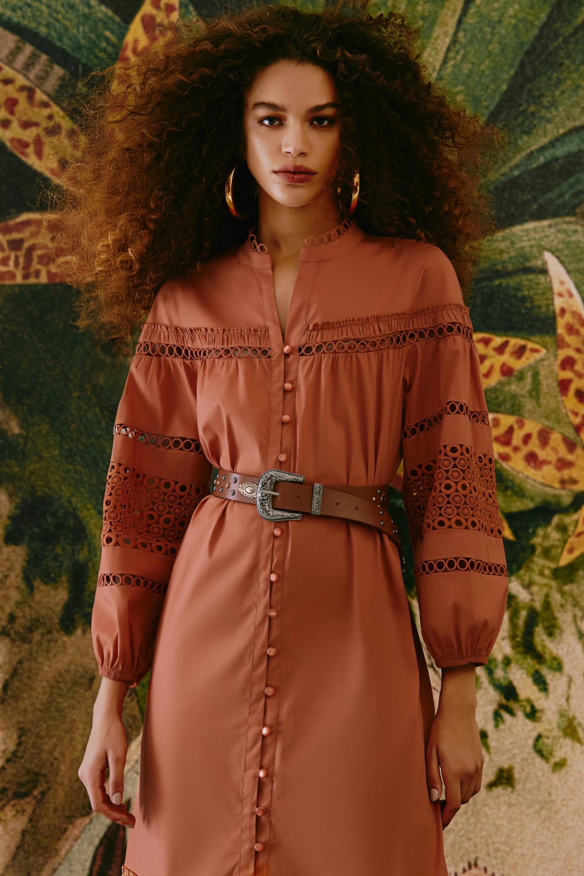 Lace Single Breasted Long Sleeve Maxi Dress With Belt