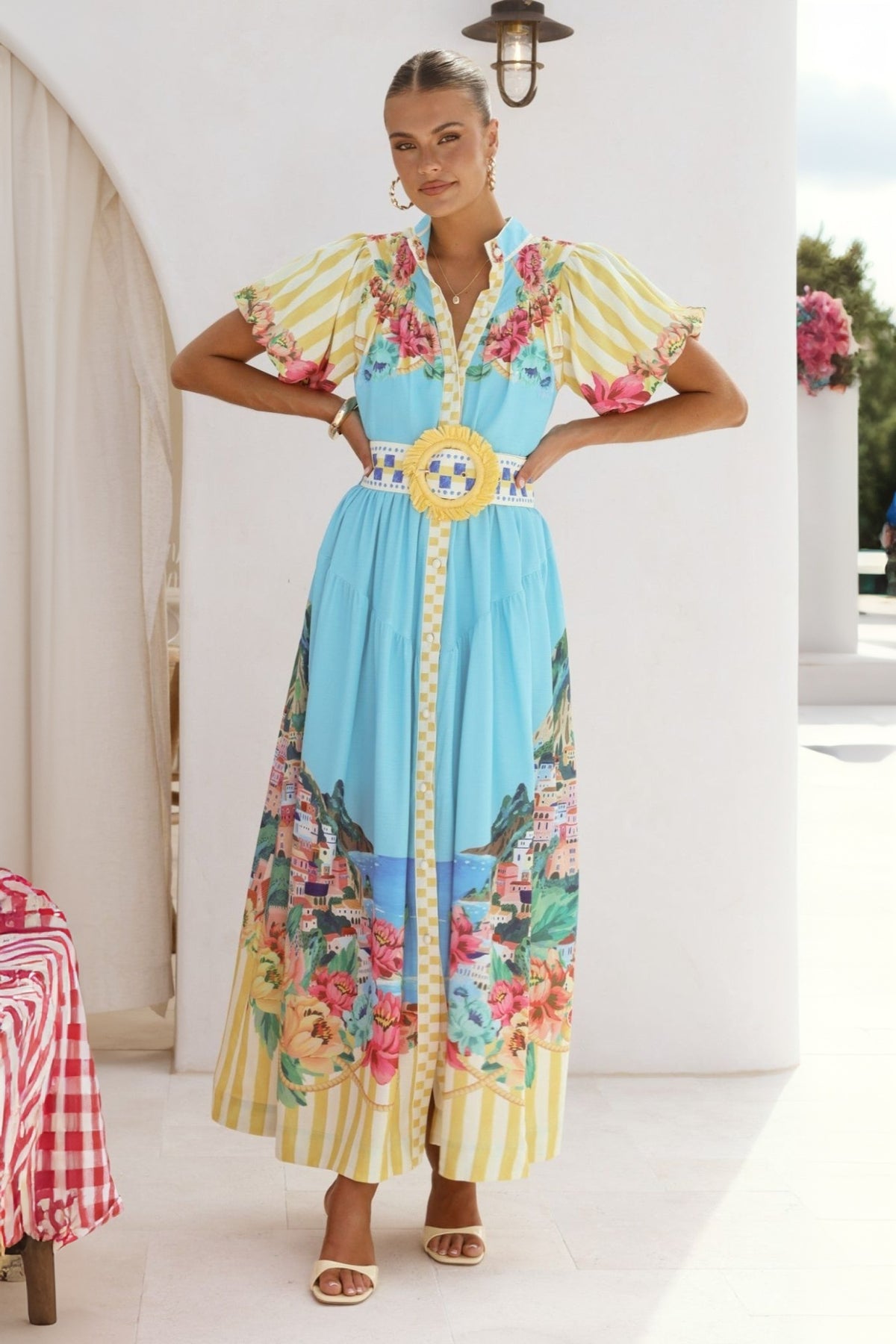 Floral Single Breasted Midi Dress With Belt