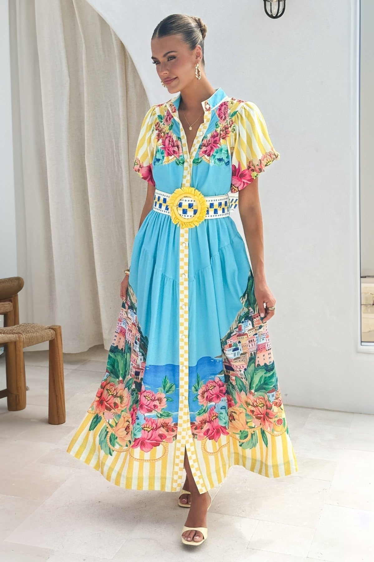 Floral Single Breasted Midi Dress With Belt