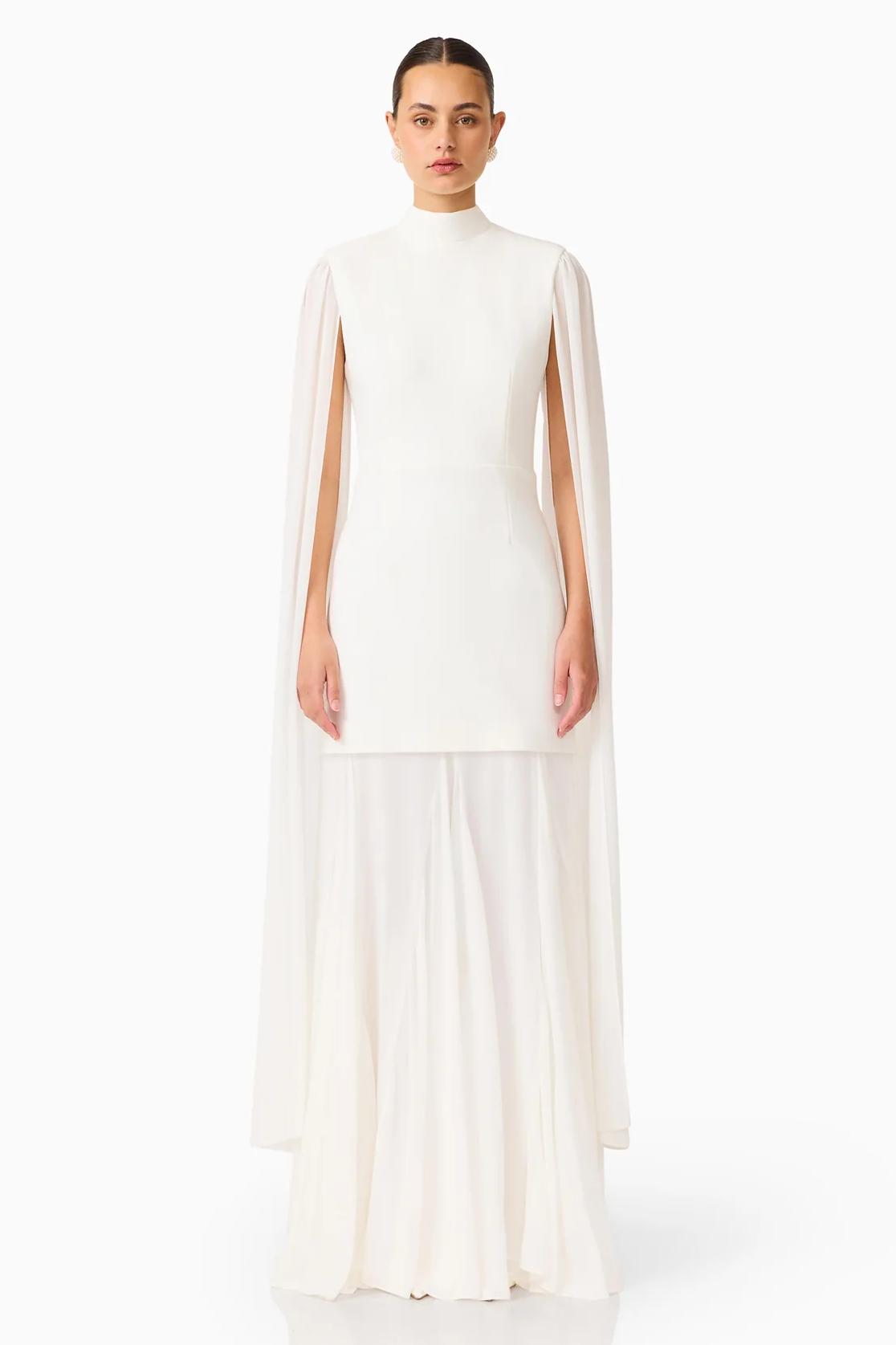 Solid High Neck Cape Sleeve Maxi Dress
