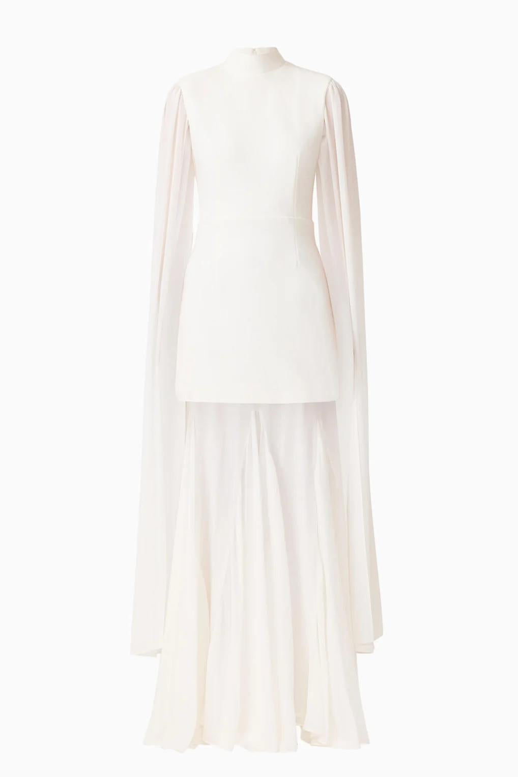 Solid High Neck Cape Sleeve Maxi Dress