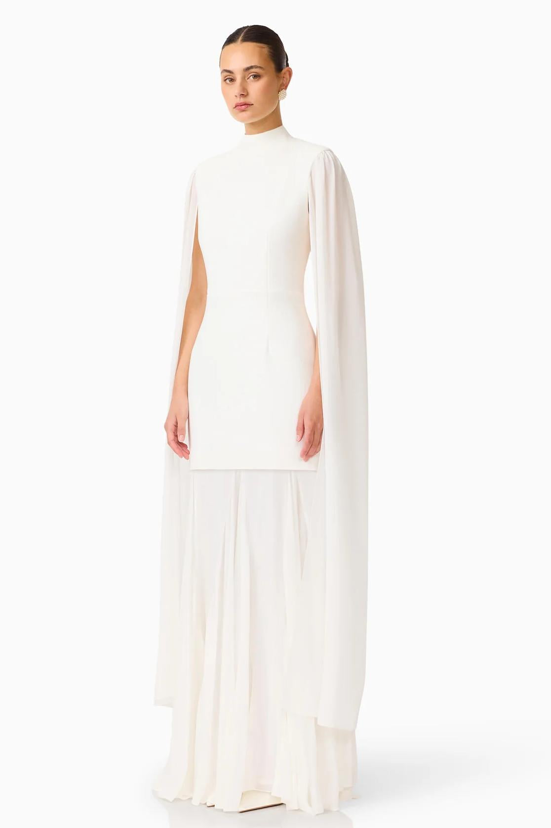 Solid High Neck Cape Sleeve Maxi Dress