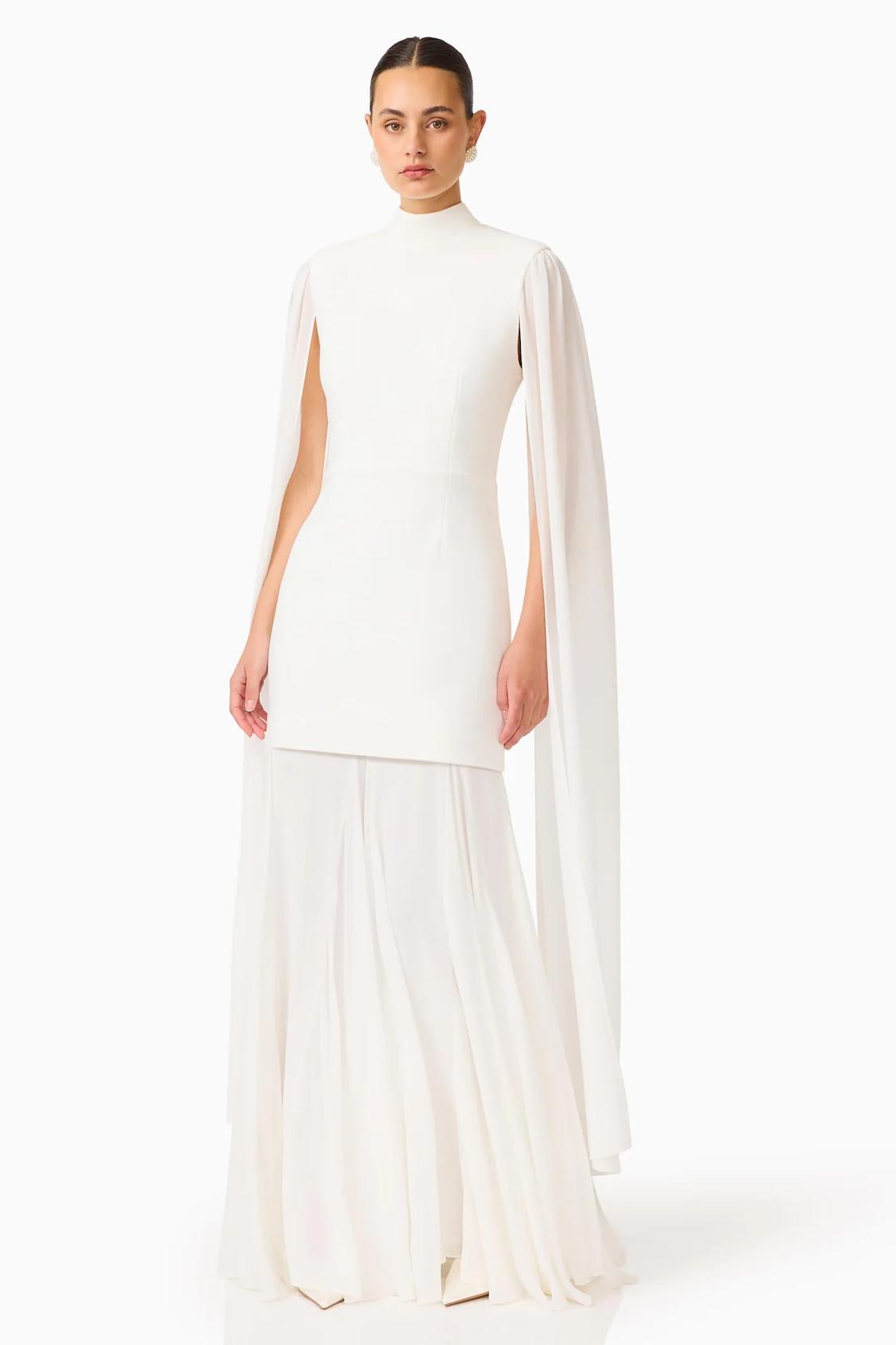 Solid High Neck Cape Sleeve Maxi Dress