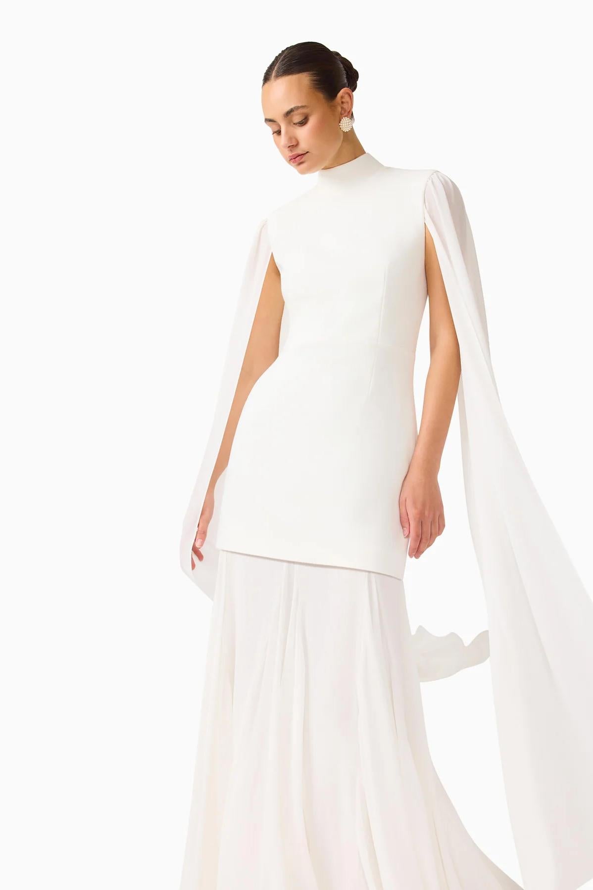 Solid High Neck Cape Sleeve Maxi Dress