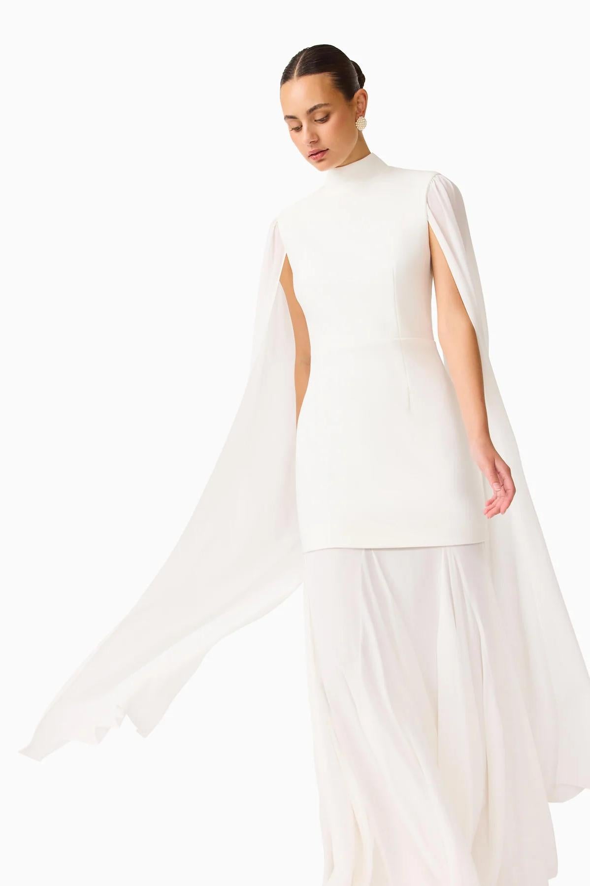 Solid High Neck Cape Sleeve Maxi Dress