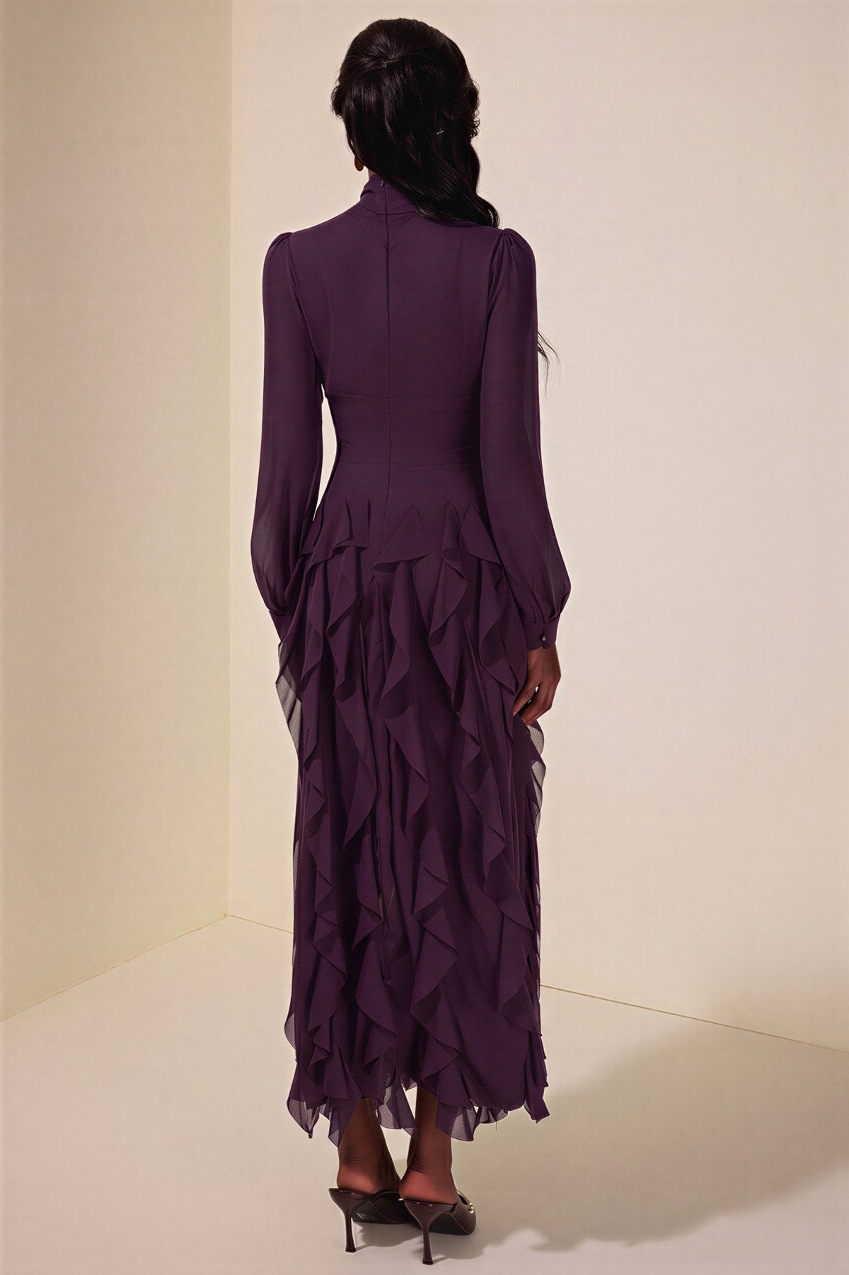 Chiffon Frill Beads Maxi Dress