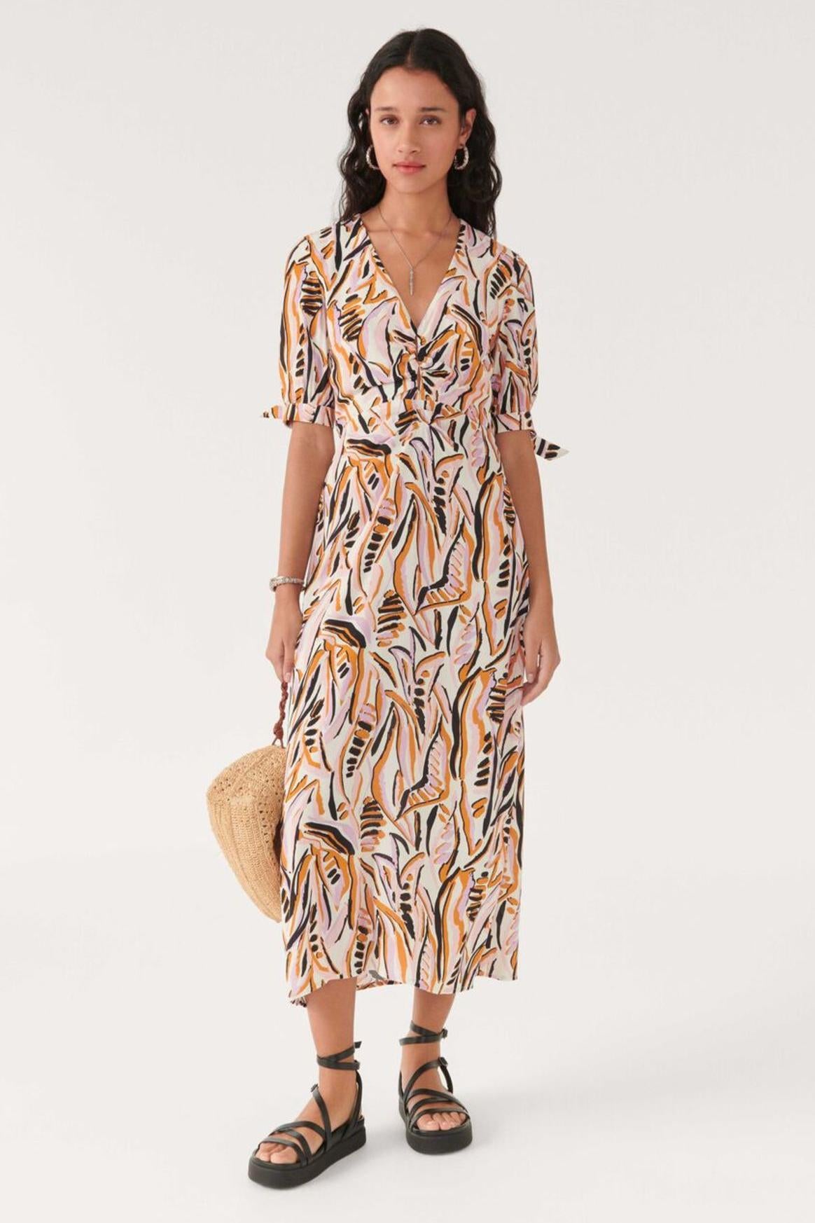 Floral Cut-Out Lace Up Midi Dress