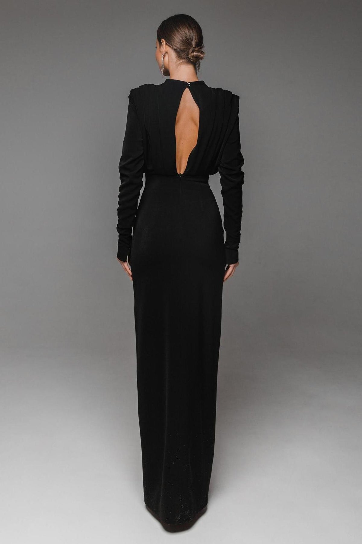 Solid High Split Long Sleeve Midi Dress