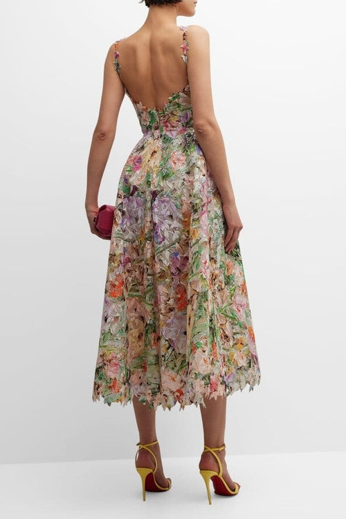 Floral Embroidered Lace Midi Dress