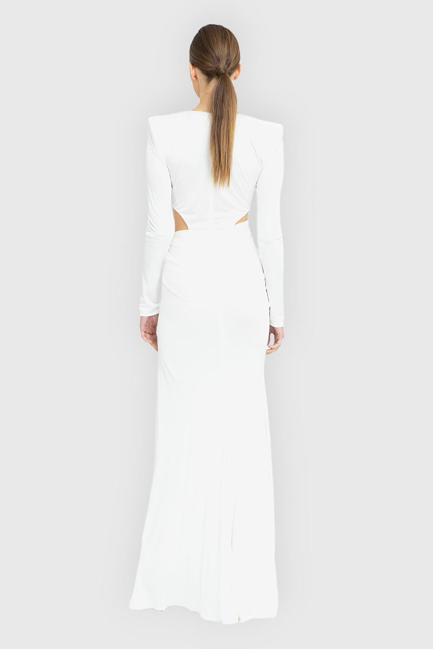 V-Neck Long Sleeve Split Solid Midi Dress