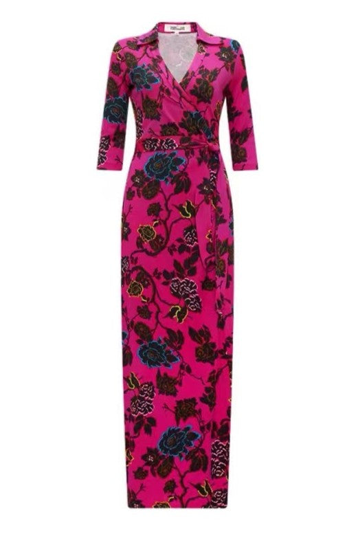 Floral Mid Sleeve Lace Up Wrap Midi Dress