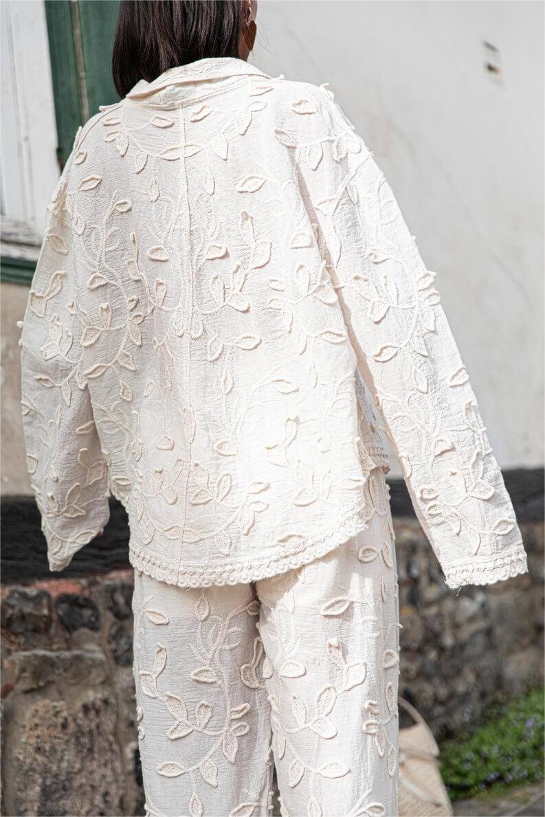 Embroidered Solid Long Sleeve Shirt & Embroidered Solid Pants Set