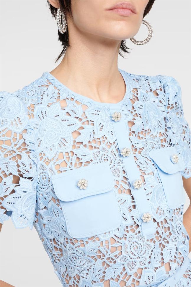 Lace Round Neck Button Mini Dress With Belt