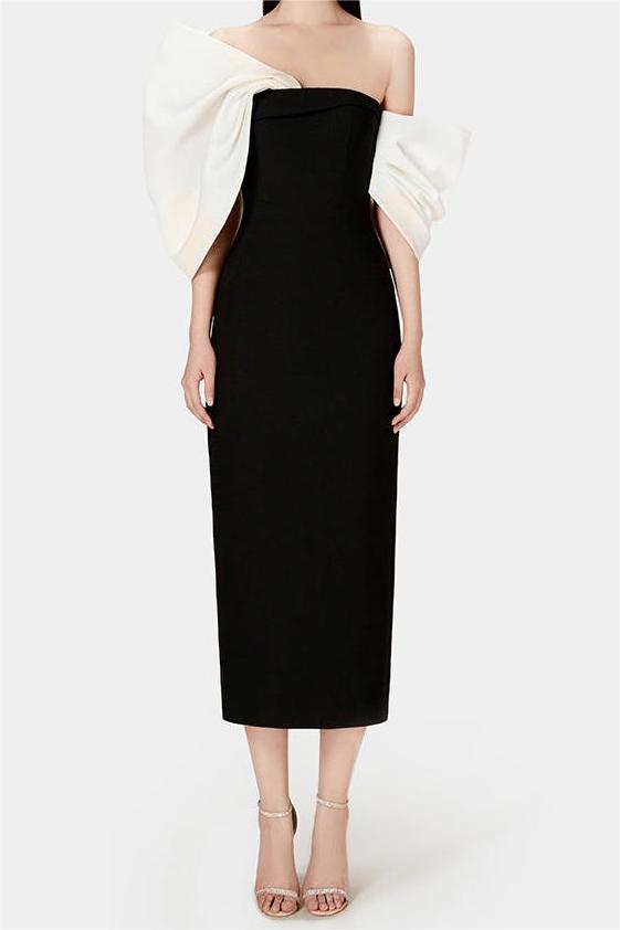 Bow Off-Shoulder Asymmetrical Midi Dress