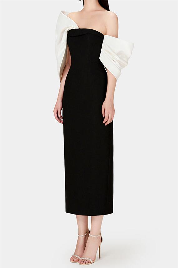 Bow Off-Shoulder Asymmetrical Midi Dress