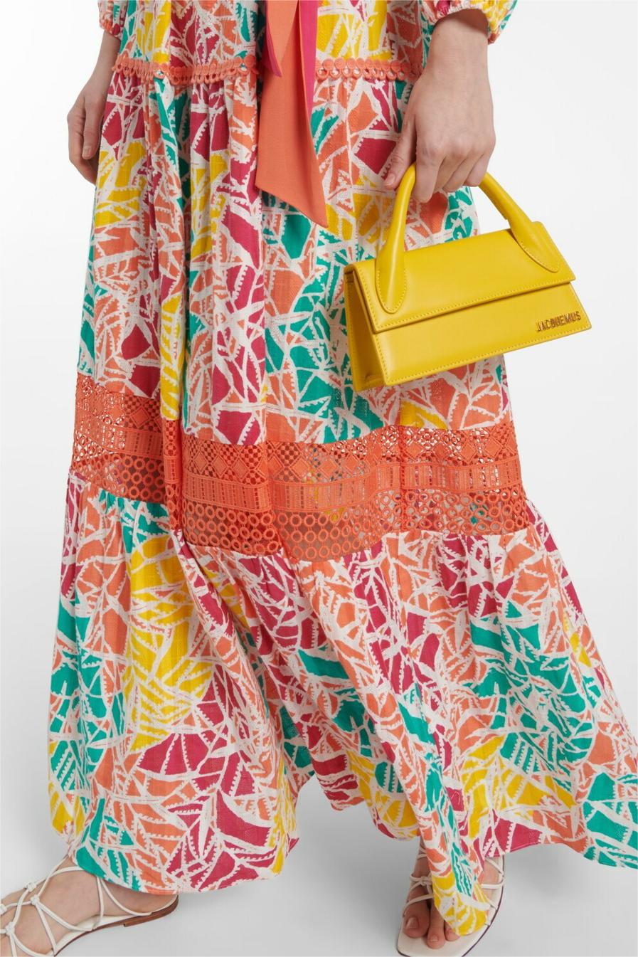 Abstract Print Lace Pleated Midi Dress With Belt