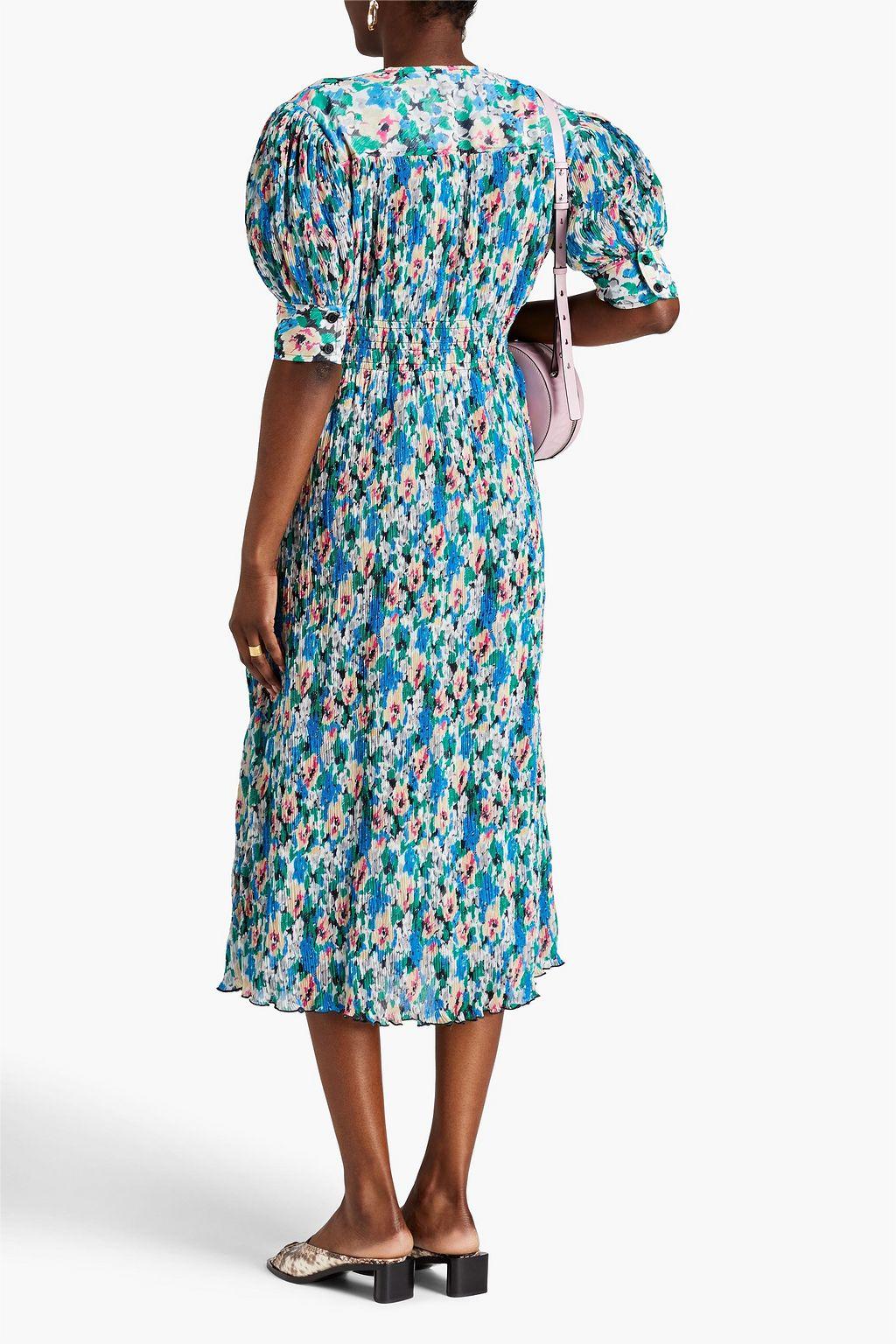 Abstract Print Pleated V-Neck Midi Dress
