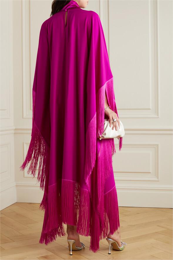 Satin Tassel High Neck Midi Dress