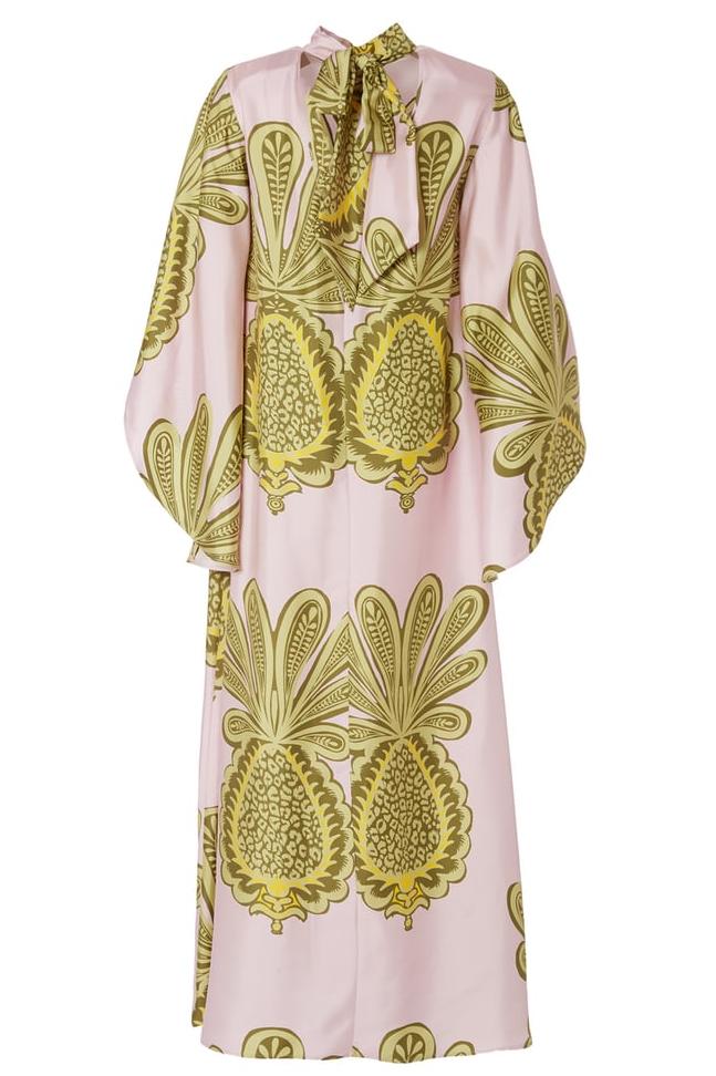 Botanical Print Satin Lace Up Maxi Dress