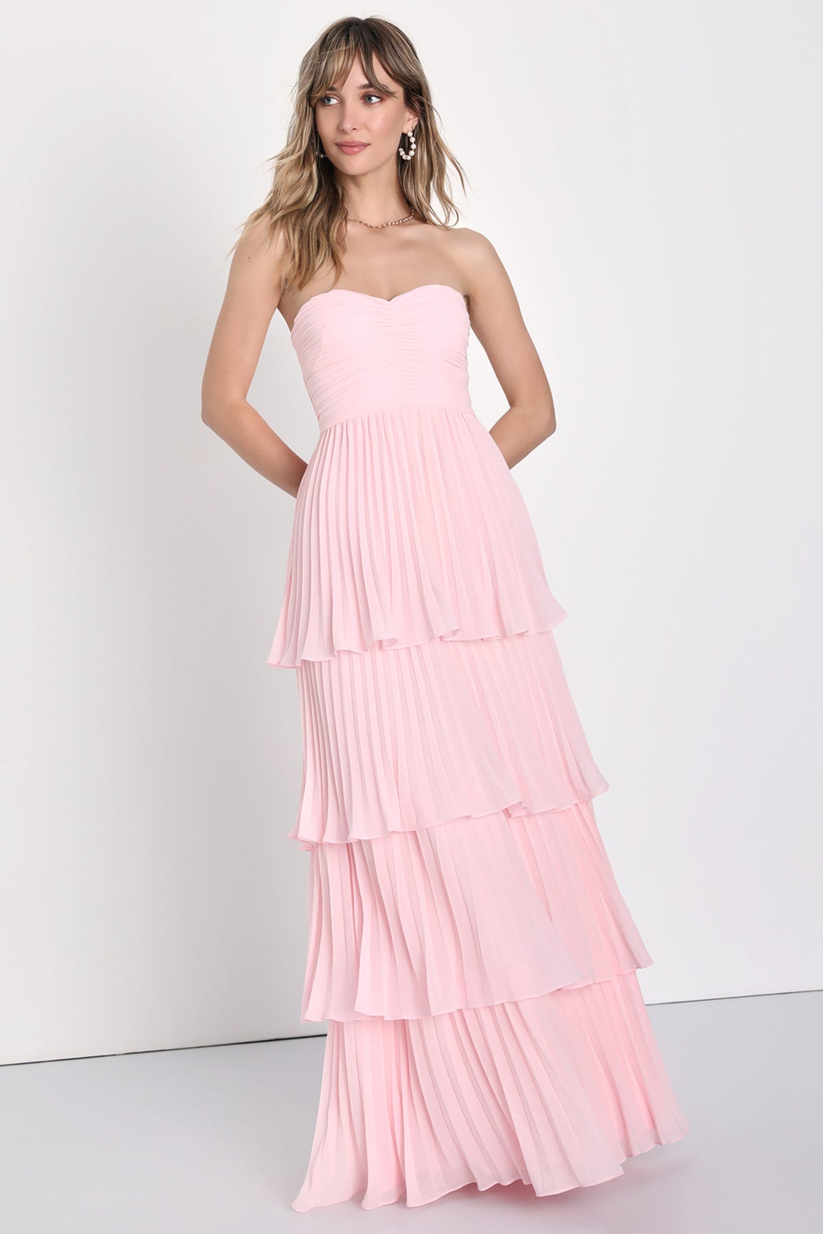 Off-Shoulder Pleat Tiered Maxi Dress