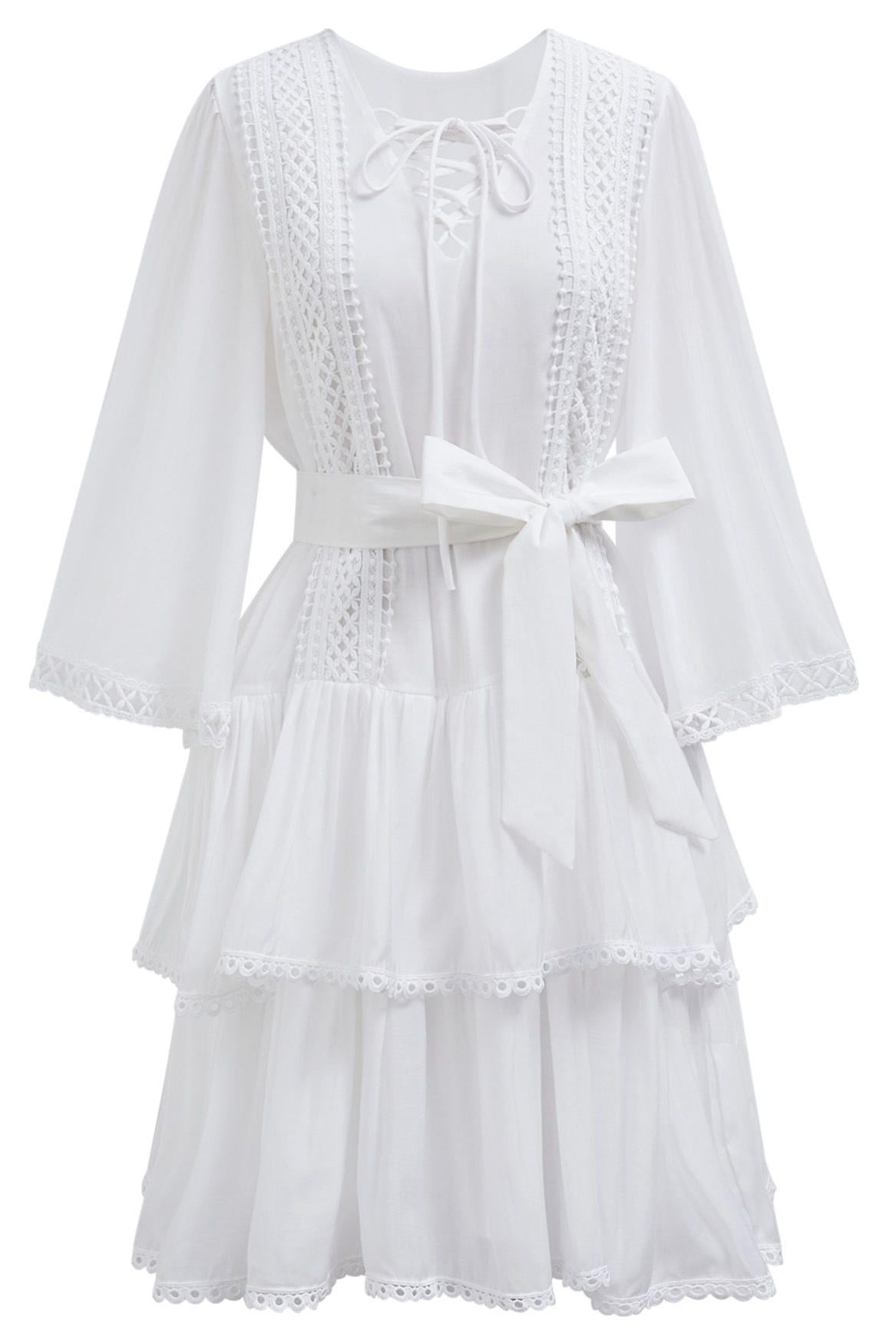 Solid Lace Ruffle Mini Dress