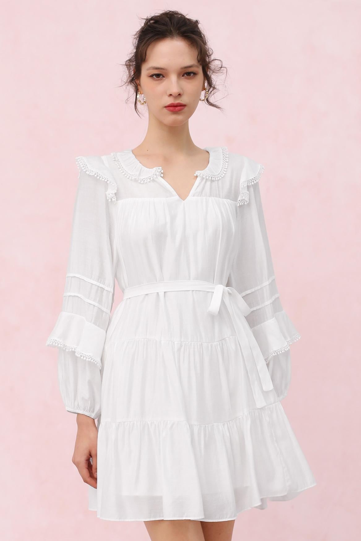 Solid Lace Ruffle Mini Dress