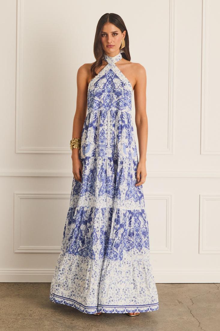 Paisley Print Halter Neck Backless Midi Dress