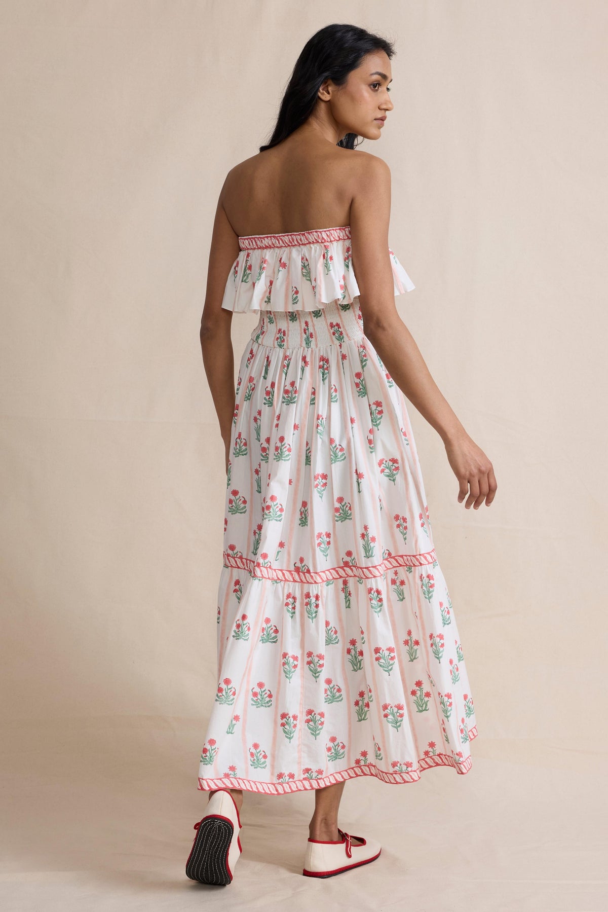 Floral Ruffle Off-Shoulder Midi Dress