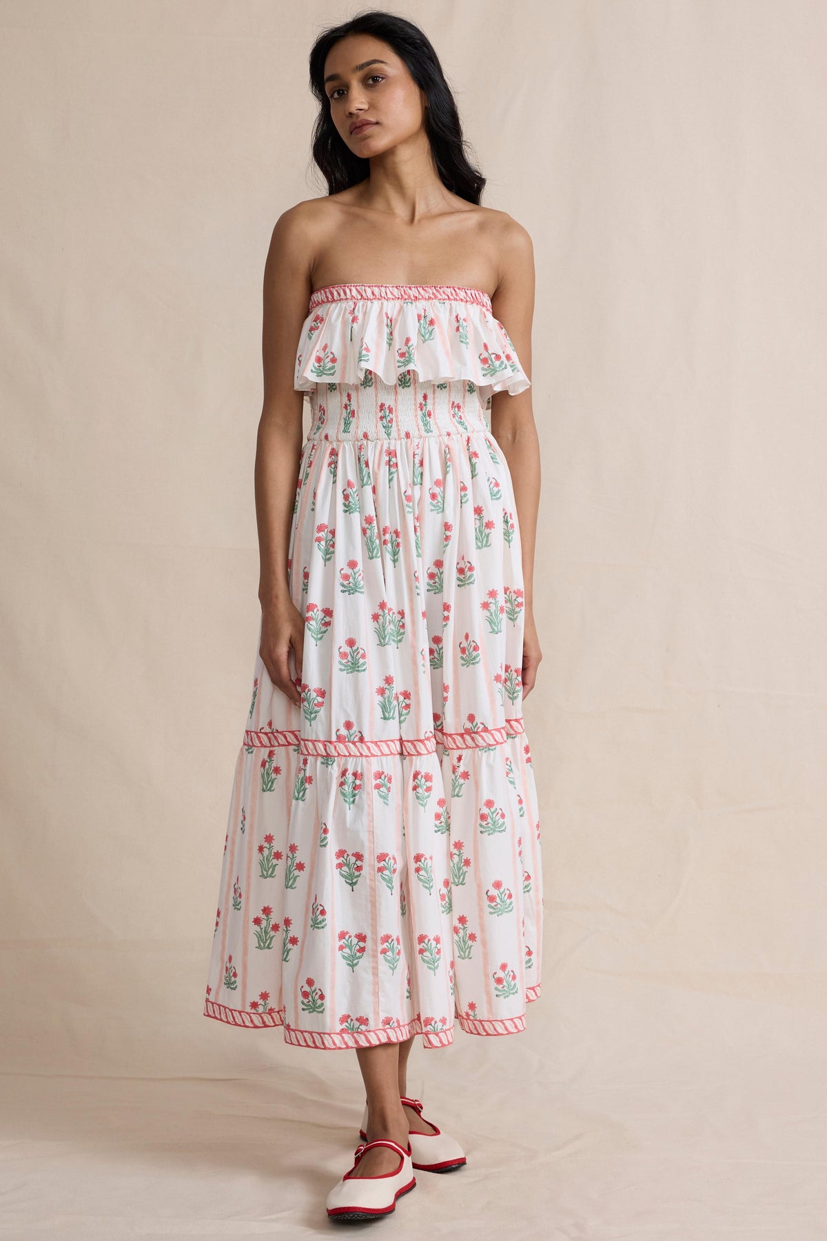 Floral Ruffle Off-Shoulder Midi Dress