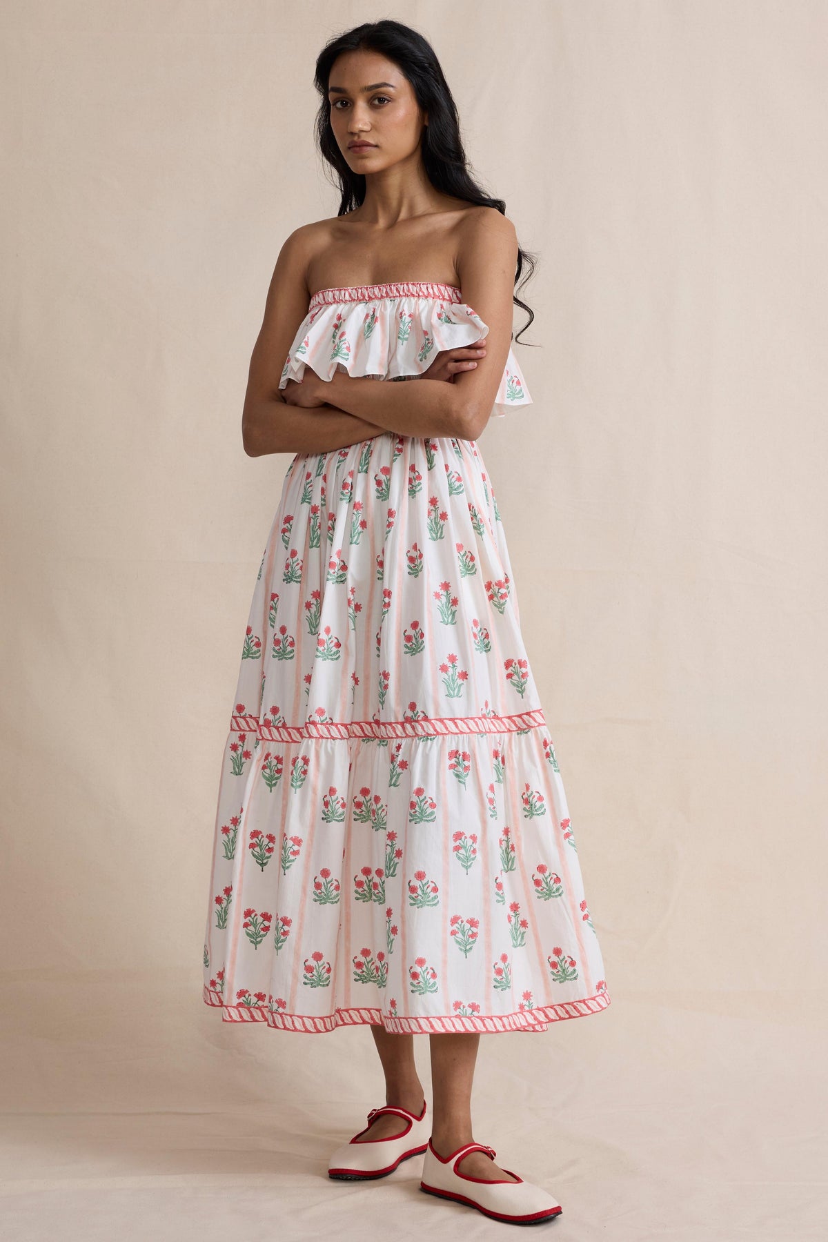 Floral Ruffle Off-Shoulder Midi Dress