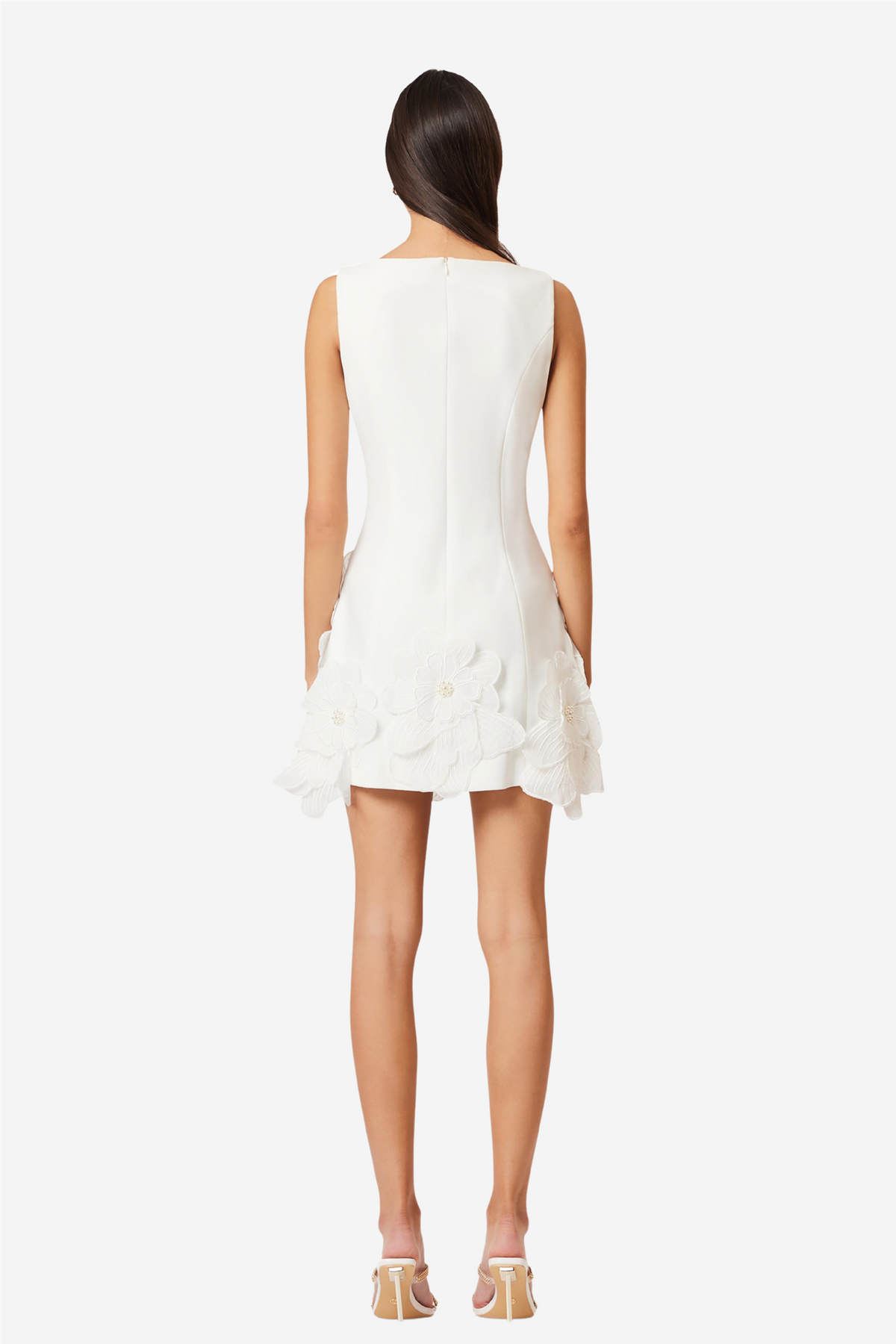 3D Flower Solid Round Neck Mini Dress