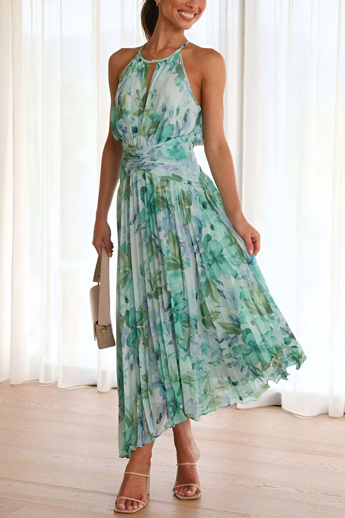 Chiffon Floral Pleated Midi Dress