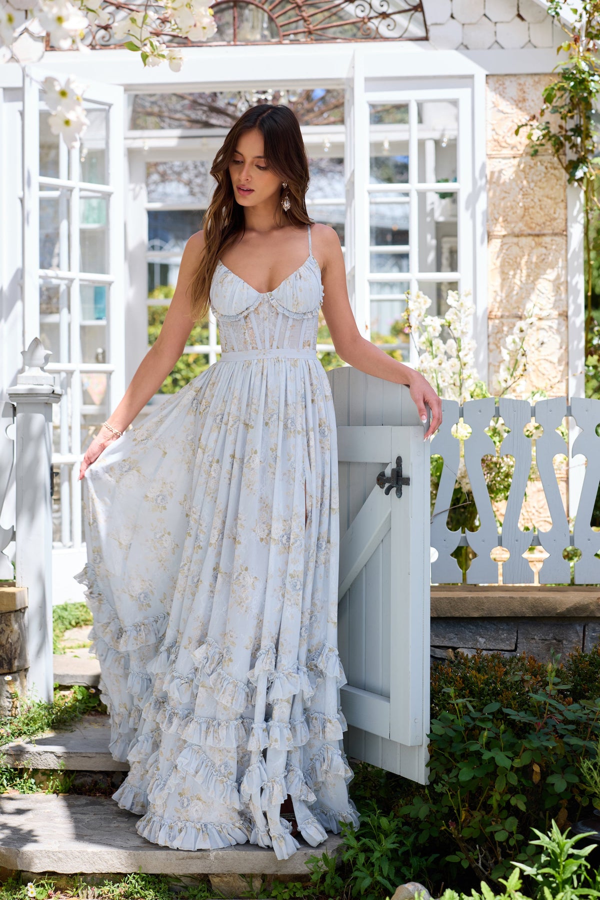 Floral Frill Split Maxi Dress