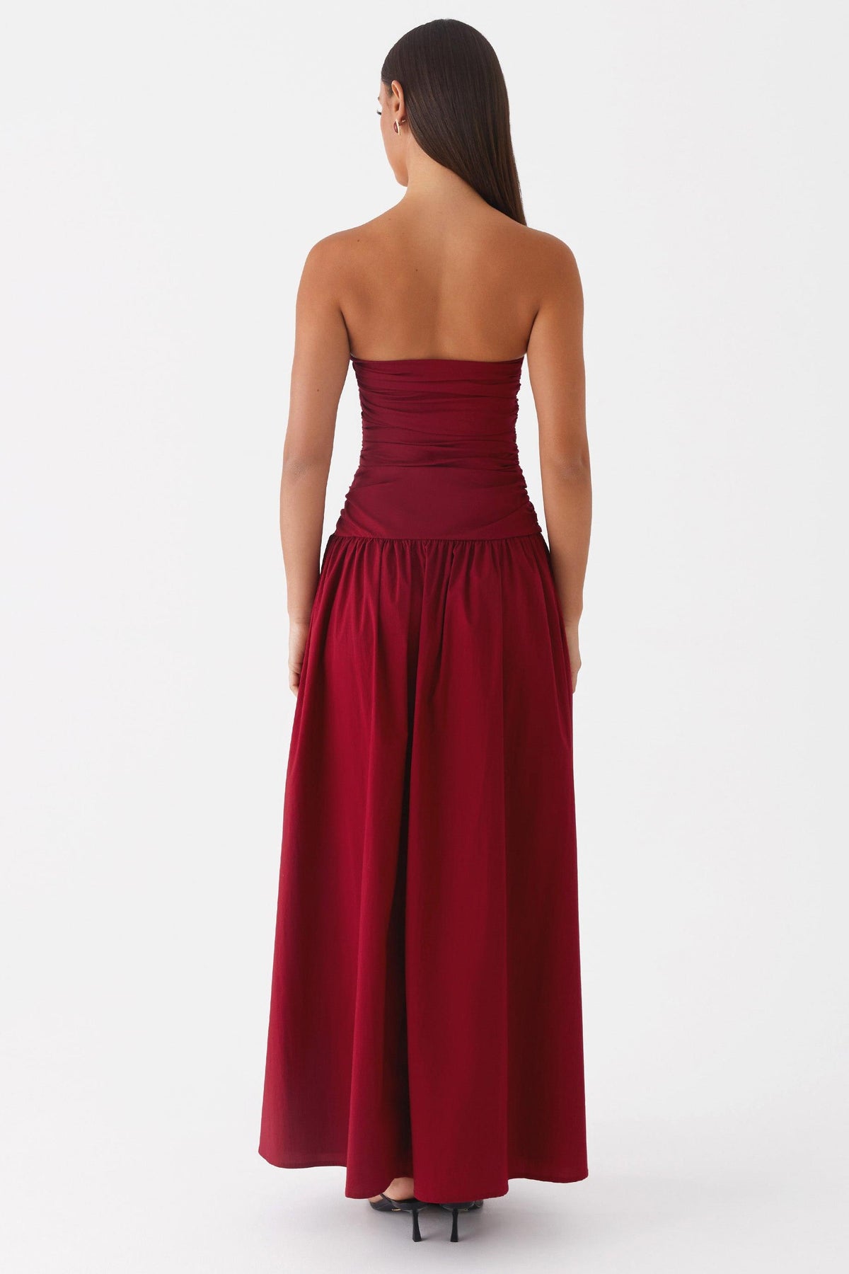 Solid Off-Shoulder Gathering Maxi Dress