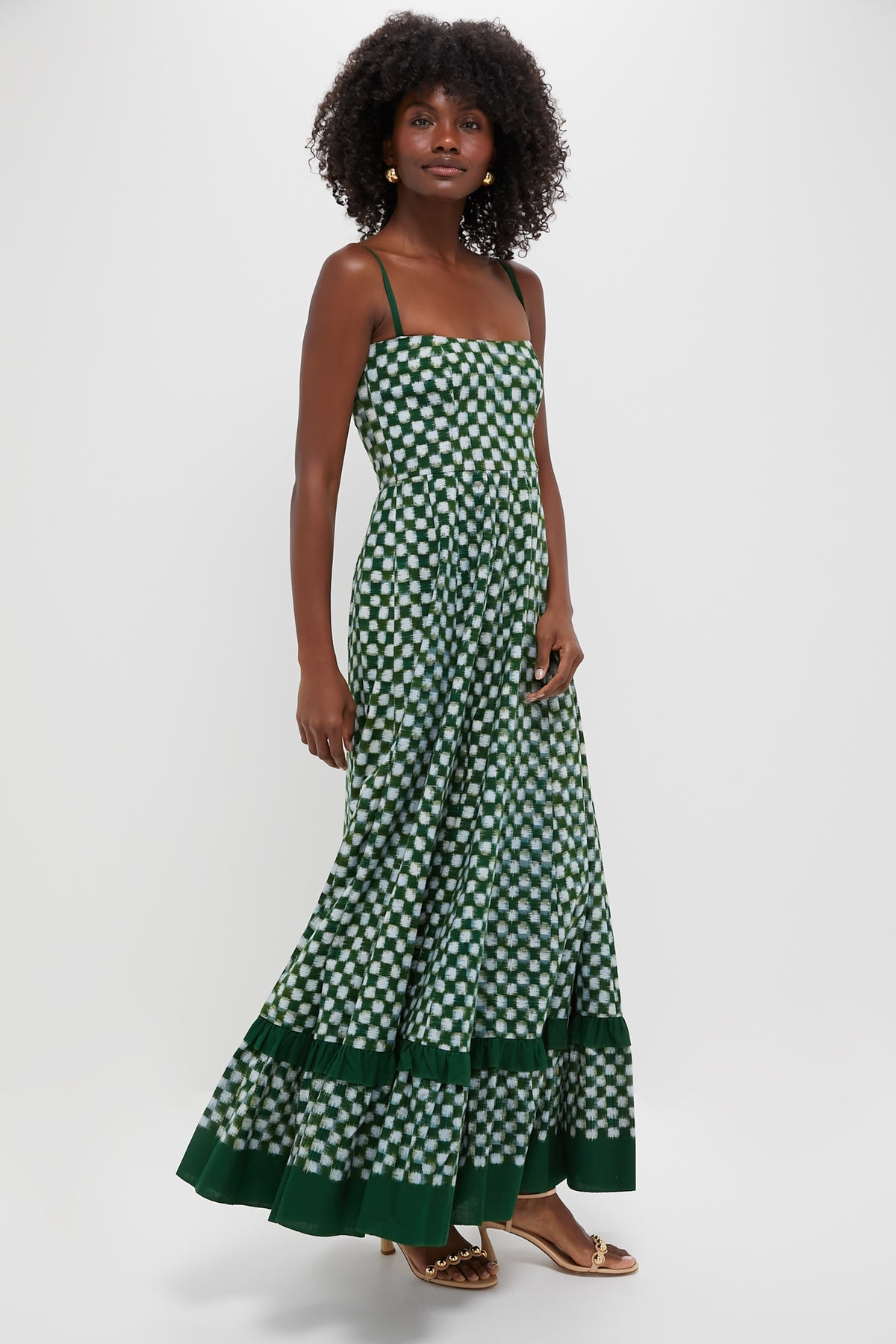 Checks Frill Sleeveless Maxi Dress