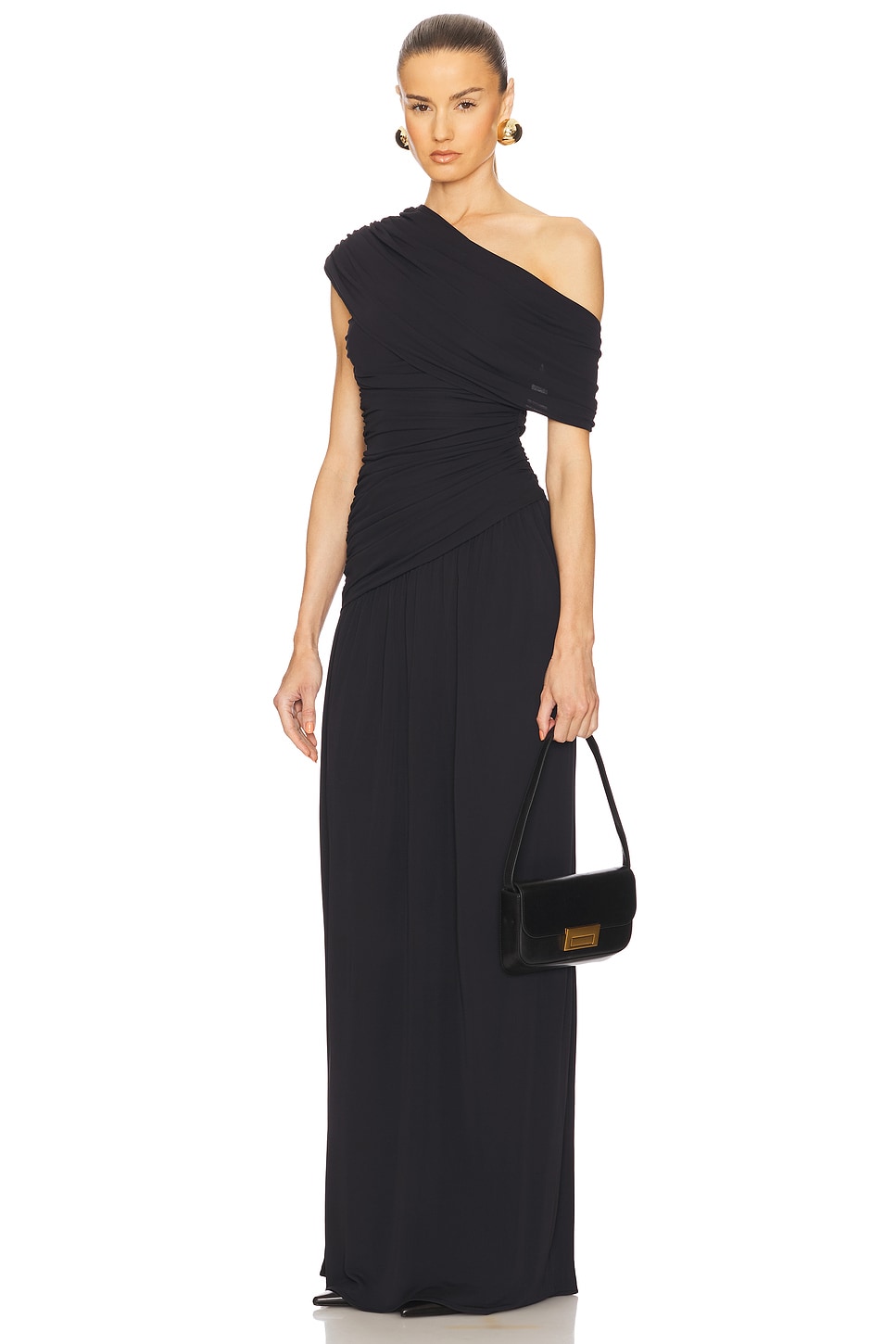 Gathering Solid One-Shoulder Maxi Dress