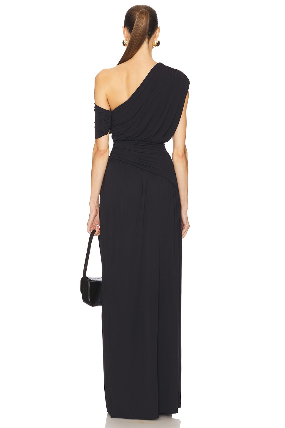 Gathering Solid One-Shoulder Maxi Dress