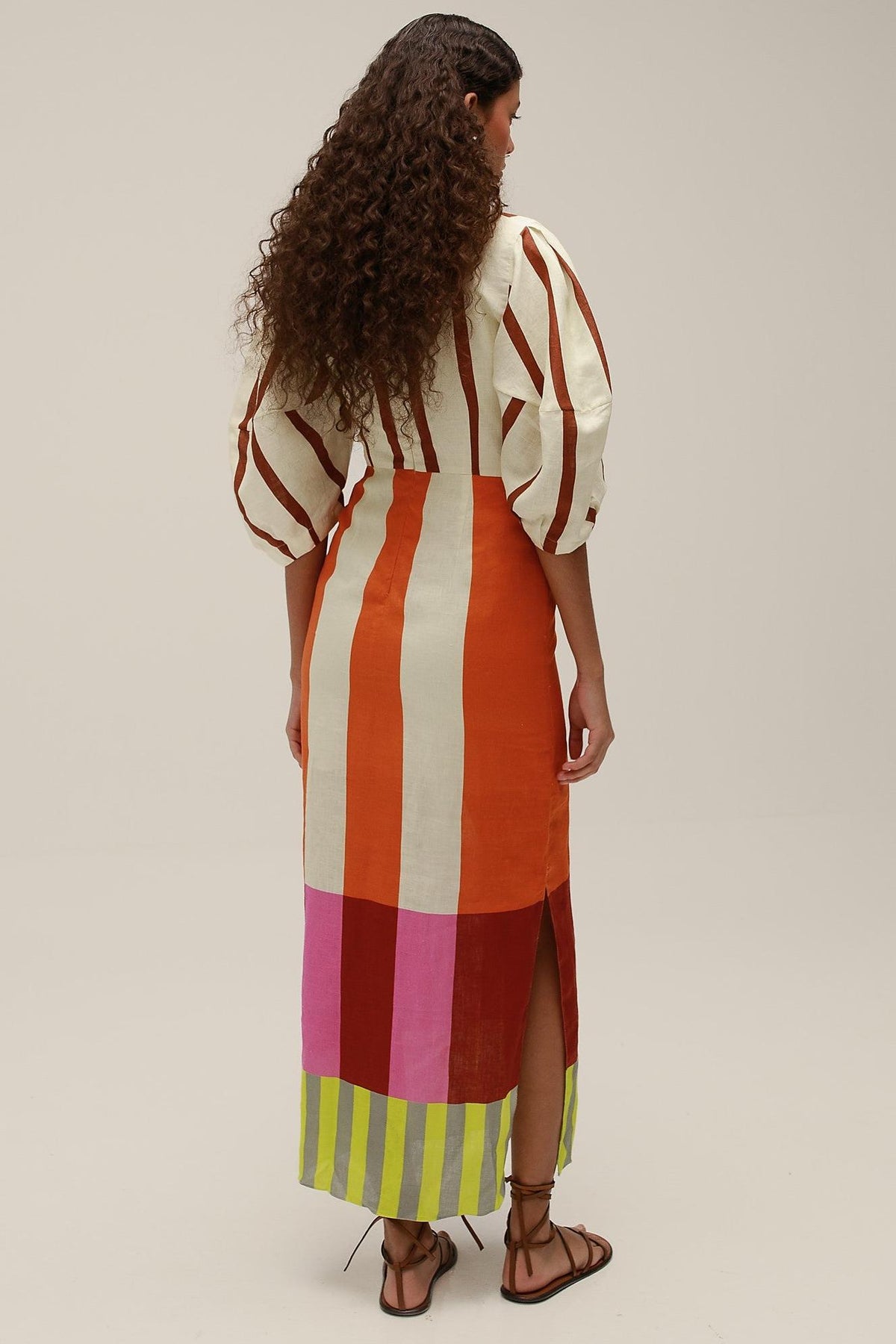Stripe Knotted Mid Sleeve Midi Dress