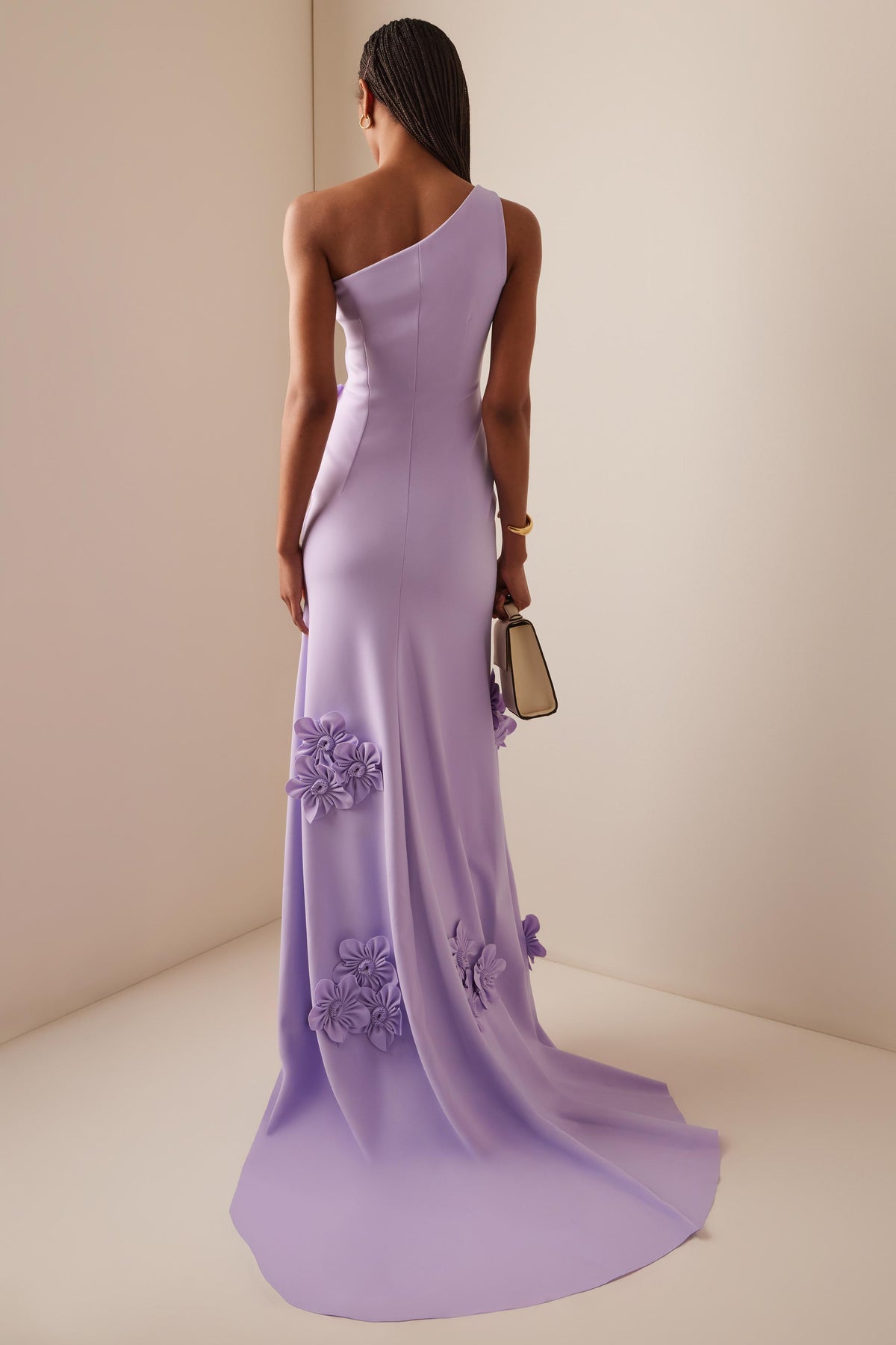 Solid 3D Flower Skew Collar Maxi Dress
