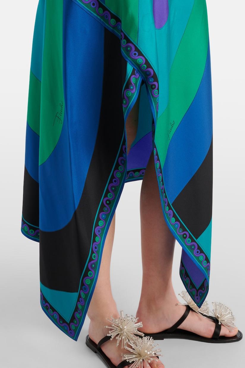 Satin Halter Neck Mini Top & Scarf Print Mid Waist Midi Skirt Set