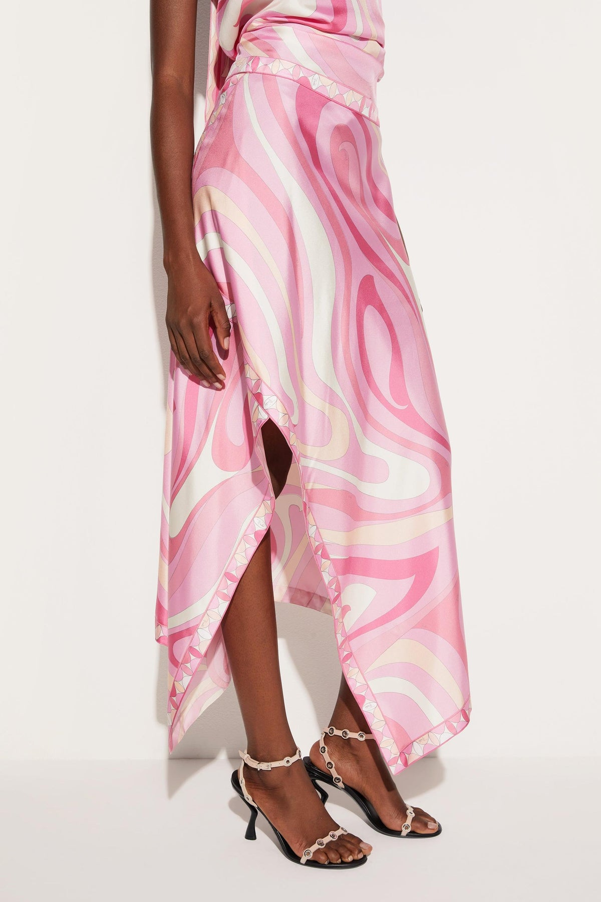 Satin Halter Neck Mini Top & Abstract Print Mid Waist Midi Skirt Set