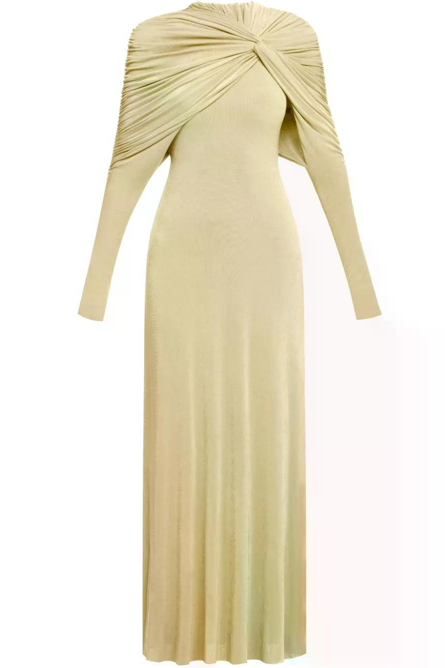 Jersey Knotted Long Sleeve Maxi Dress