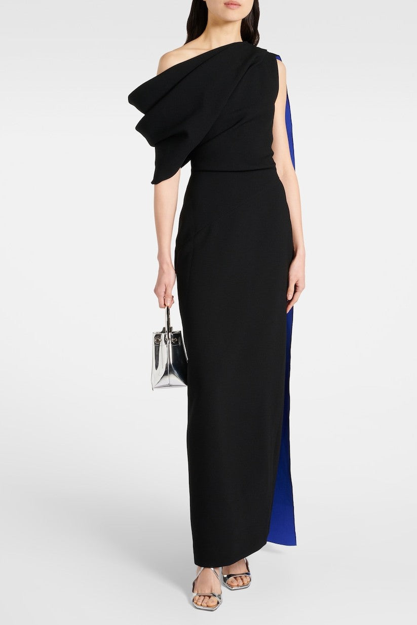 Contrast Color Cape Sleeve Slit Midi Dress